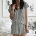 thumbnail image 1 of Wyongtao Pajamas for Women Short Sleeve V-Neck Sleepwear Two Piece Pj Sets with Shorts Casual Loungewear,Gray XL, 1 of 6