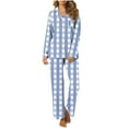 thumbnail image 1 of Wyongtao Plaid Pajama Sets for Women Soft Button Down PJS Long Sleeve Shirt Pajama Pants Sleepwear,Blue L, 1 of 4