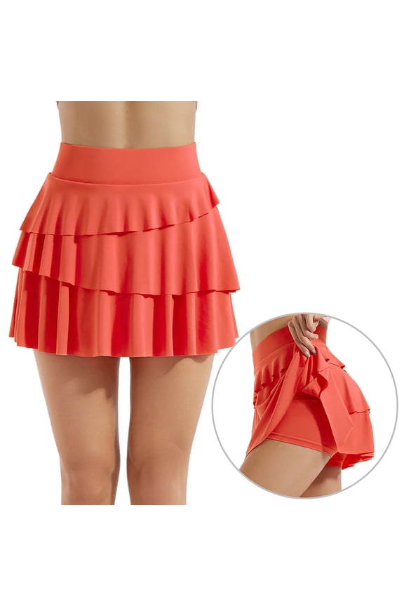 Pleated Tennis Skirt for Women High Waisted Athletic Golf Skorts Skirts for Running Casual,Orange S