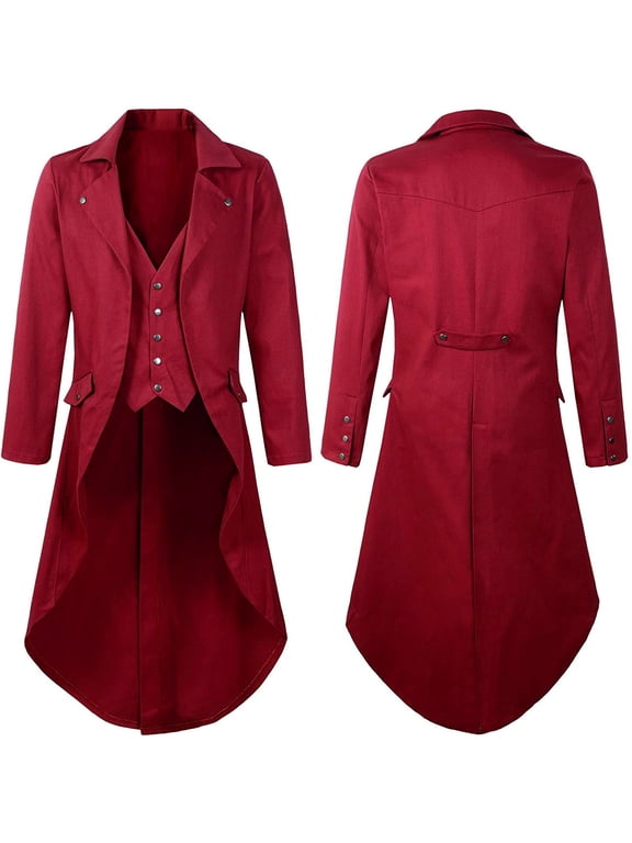 Wyongtao Mens Tuxedo Tailcoat Swallowtail Suit Jacket Dinner Party Wedding Blazer Slim Fit Show Tux Dress Coat,Red L