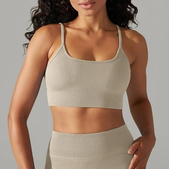 Wyongtao Shelf Bra Tank Tops Racerback Workout Tops Yoga Shirt Women's Undershirt,Khaki M