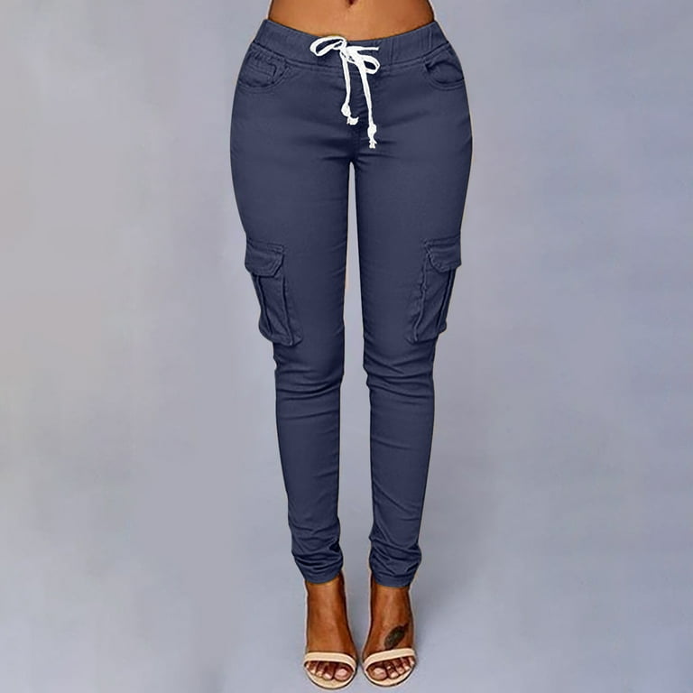 Wyongtao Sweatpants for Women Plus Size Drawstring Solid Elastic Waist Pocket Slim Fit Pants Cargo Pants Jegging Walmart