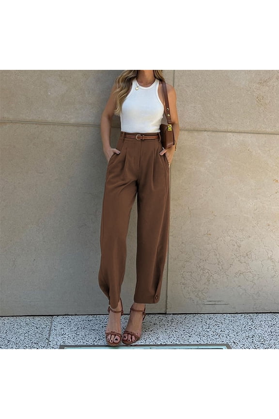 Wide Leg Pants for Women Casual High Waisted Pants Business Work Trousers Palazzo Dress Pants,Coffee L