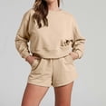 thumbnail image 1 of Wyongtao Women 2 Piece Sweatsuits Long Sleeve Pullover Shorts Casual Loose Lounge Sets Tracksuit,Khaki XXL, 1 of 9
