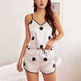 thumbnail image 1 of Wyongtao Women Cami Pajama Set Silk Satin Polka Dots Sleepwear Lace Trim Short 2 Piece Pjs Set with Shorts,White XL, 1 of 4