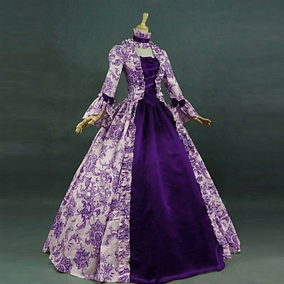 Wyongtao Women Plus Size Vintage Gothic Court Gown Lace Dresses Ball Puffy Long Slevess Prom Dresses,Purple XXXXXL