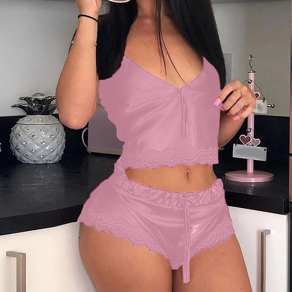 Wyongtao Women Satin Pajamas Silk Sleeveless Pjs Set Soft Camisole Tops and Shorts with Pockets,Pink L