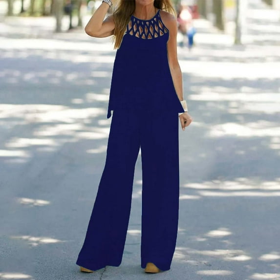 Wyongtao Women's 2 Piece Tracksuit Crew Neck Mesh Camisole Jogger Sweatpants Set Casual Lounge Outfits,Dark Blue XXL