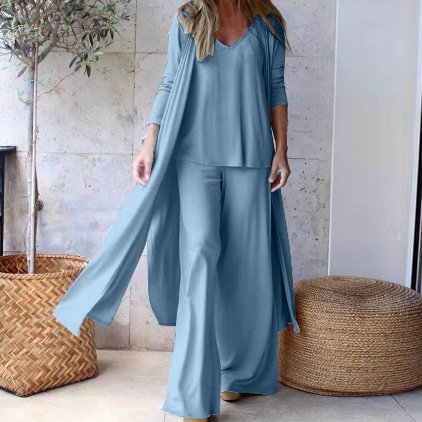 【THE MOZZ】[Premium] Hood Cardigan Linen Setup Pants Wyongtao Women's 3 Piece Sweatsuit Lounge Set Cardigan