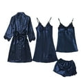 thumbnail image 1 of Wyongtao Women's 4 Piece Sleepwear Pajamas Floral Print Satin Dress Cami Shorts Pajama Set with Robe,Blue L, 1 of 2