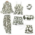 thumbnail image 1 of Wyongtao Women's 7 Pcs Silk Satin Pajamas Set Long Sleeve Button Down Sleepwear Cami Shorts Pjs Set with Eye Mask,Green L, 1 of 4