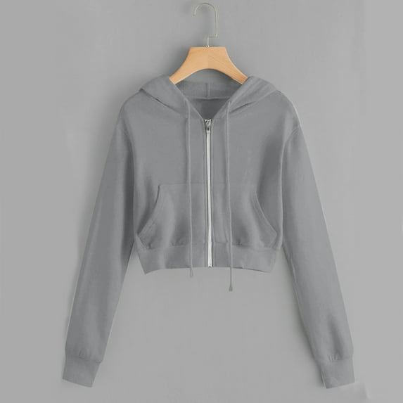 Wyongtao Women's Casual Zip Up Hoodie Jacket Long Sleeve Drawstring Hooded Sweatshirt with Pocket Gray M