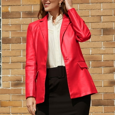 Wyongtao Women's Faux Leather Jacket Long Sleeve Plus Size Tops Blazers Zipper Lapel Outwears Coat,Red XL