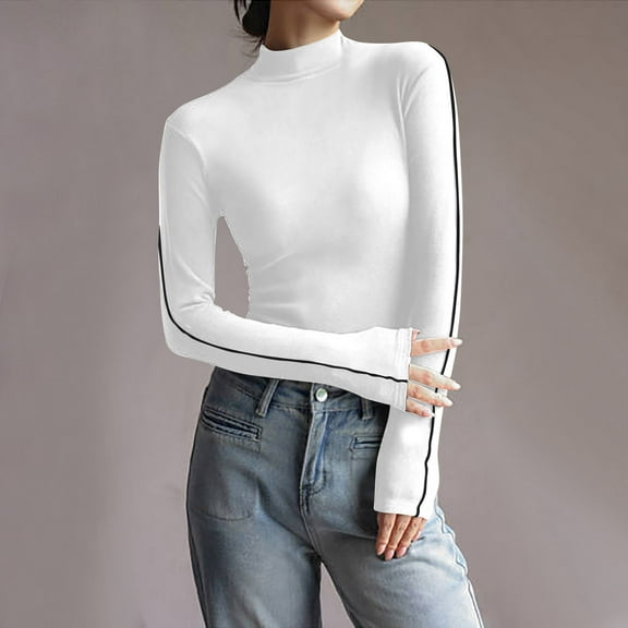 Wyongtao Women's Long Sleeve Casual Lightweight Turtleneck Top Slim Fit Shirts White XL