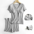 thumbnail image 1 of Wyongtao Women's Maternity Nursing Pajama Set Breastfeeding Sleepwear Set Double Layer Short Sleeve Top and Shorts Pregnancy PJS,Gray, 1 of 4
