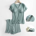 thumbnail image 1 of Wyongtao Women's Maternity Nursing Pajama Set Breastfeeding Sleepwear Set Double Layer Short Sleeve Top and Shorts Pregnancy PJS,Green, 1 of 8