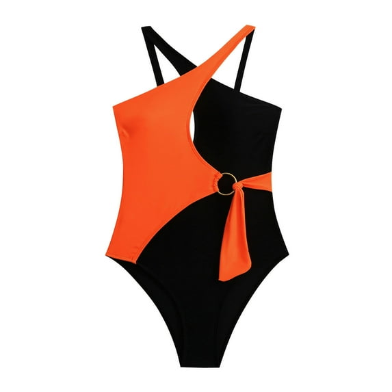 Wyongtao Women's One Piece Swimsuit Color-Blocking Neckline Cutout Criss Cross Bathing Suit,Orange XL