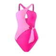 thumbnail image 1 of Wyongtao Women's One Piece Swimsuit Color-Blocking Neckline Cutout Criss Cross Bathing Suit,Pink L, 1 of 5