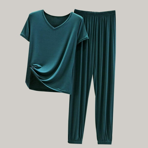 Wyongtao Women's Pajamas Sets Plus Size Long Sleeve with Pants Soft Sleepwear Crew Neck 2 Piece Pjs Joggers Loung Set,Army Green XL