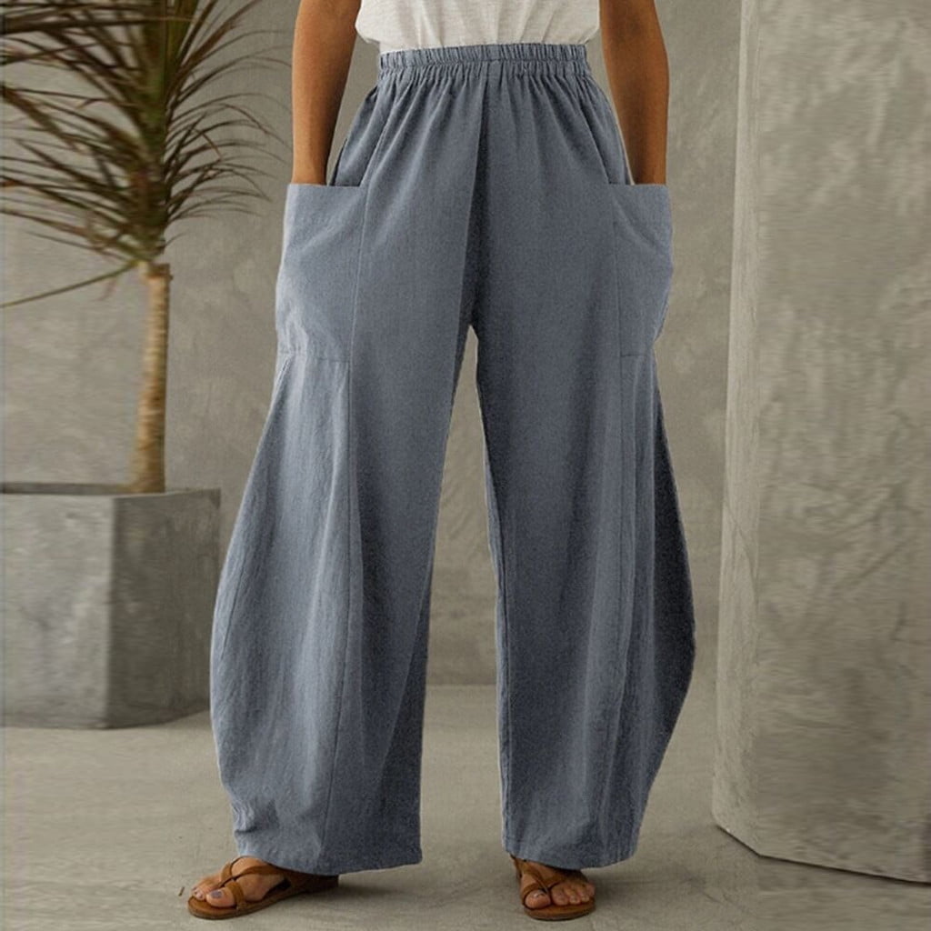 Women's Plus Size High Waisted Palazzo Linen Blend Pants