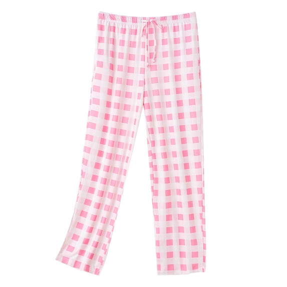 Wyongtao Women's Plaid Pajama Bottoms Casual Comfy High Waisted Lounge Pajamas Pants Drawstring Sleepwear,Pink XL