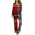 thumbnail image 1 of Wyongtao Women's Plaid Pajama Sets Long Sleeve Button Down Sleepwear Nightwear Soft Pjs Lounge Sets with Pockets,Red M, 1 of 4