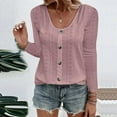 thumbnail image 1 of Wyongtao Women's Plus Size Shirts Square Neck Long Sleeve Loose Waffle Knit Button Up Tops Blouse Pink XL, 1 of 6