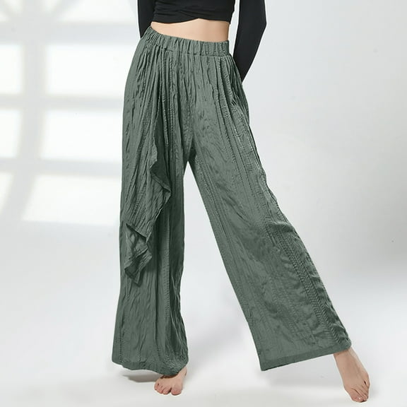Wyongtao Women's Stretchy Wide Leg Palazzo Lounge Pants Casual Comfy High Waist Pleated Pants,Army Green L