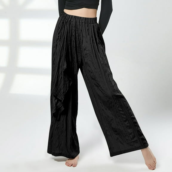 Wyongtao Women's Stretchy Wide Leg Palazzo Lounge Pants Casual Comfy High Waist Pleated Pants,Black L