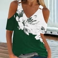 thumbnail image 1 of Wyongtao Women's Tops Print V-Neck Off-the-Shoulder Short Sleeve Shirts Casual Going Out Tops Blouse,Green M, 1 of 5