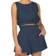 thumbnail image 1 of Wyongtao Women's Tracksuits Summer 2 Piece Outfits Short Sets Sleeveless Two Piece Lounge High Waisted Shorts with Pockets,Blue S, 1 of 7