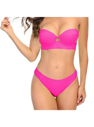YEAHDOR Womens Micro Bikini Set Extreme Brazilian Swimsuit Tube Bra with  Tie Side G-String Pink One Size