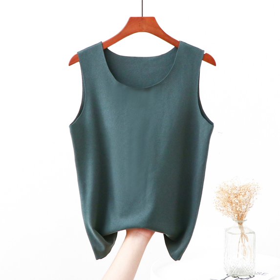 Wyongtao Women's Undershirts Plus Size Silm Fit Camisole with Built in Bra Wide Straps Camis Velvet Thick Tank Tops,Green XXXXXXL