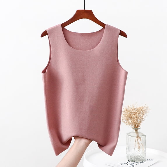 Wyongtao Women's Undershirts Plus Size Silm Fit Camisole with Built in Bra Wide Straps Camis Velvet Thick Tank Tops,Pink XXXL