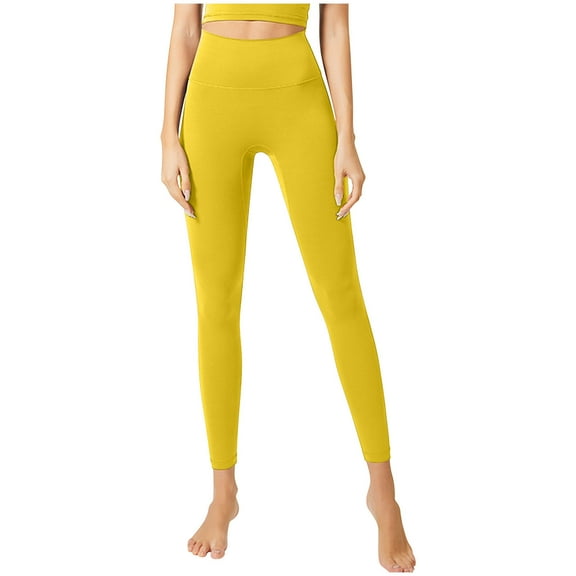 Wyongtao Women's Workout Leggings Buttery Soft High Waisted Yoga Pants Butt Liftings Athletic Legging,Yellow XL