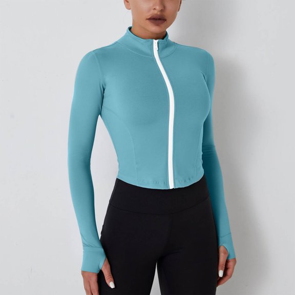Wyongtao Women's Workout Yoga Jacket Long Sleeve Slim Fit Full Zip Running Track Jacket,Blue M
