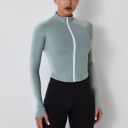 Wyongtao Womens Workout Yoga Jacket Long Sleeve Slim Fit Full Zip Running Track Jacket,Gray M