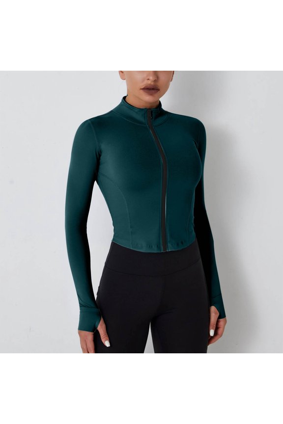 Women's Workout Yoga Jacket Long Sleeve Slim Fit Full Zip Running Track Jacket,Navy L