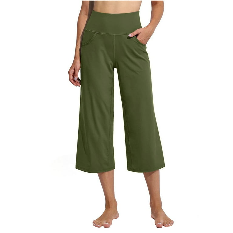 Wyongtao Womens Capri Yoga Pants Wide Leg Gym Shorts Drawstring Loose Workout Pants Army Green Walmart