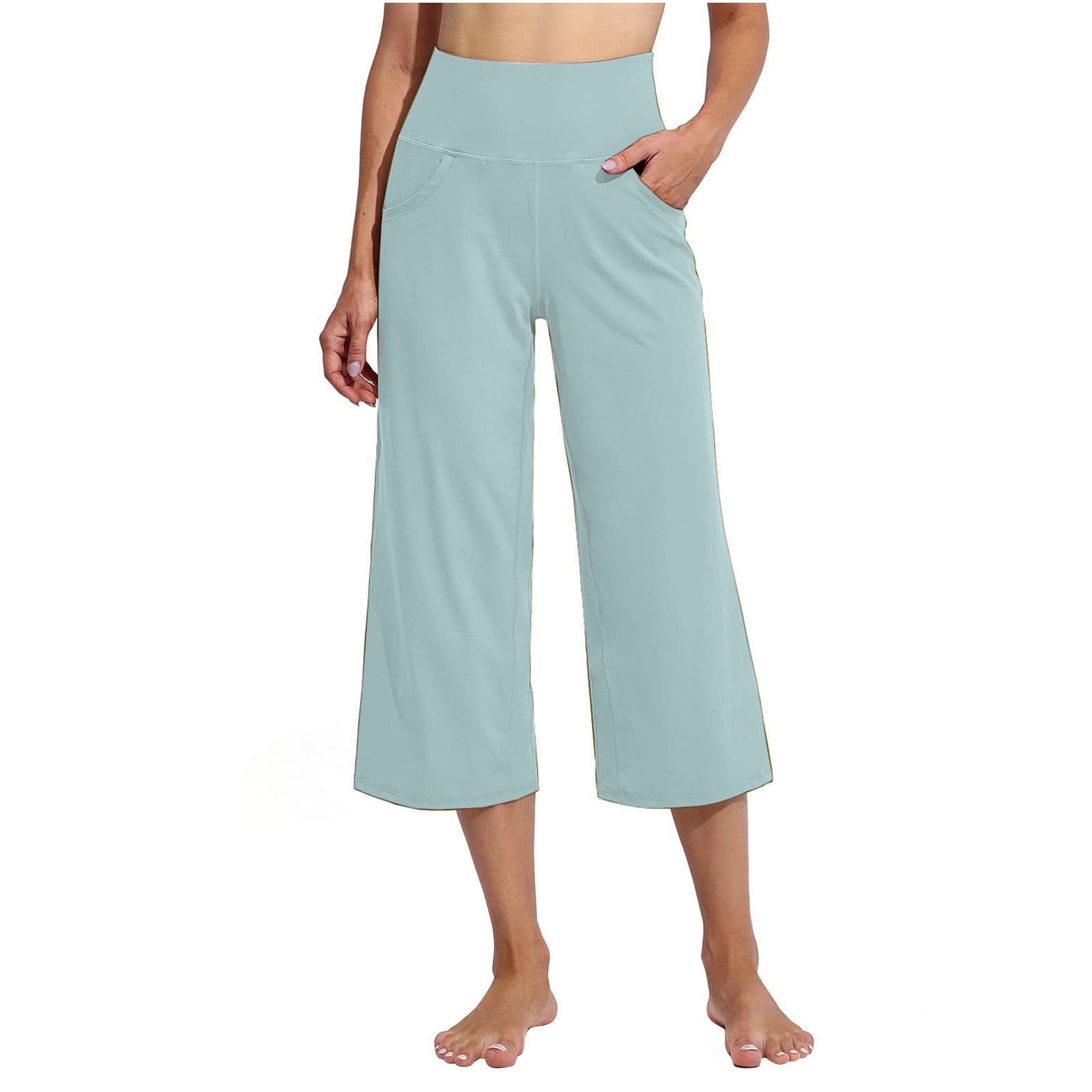 Wyongtao Womens Capri Yoga Pants Wide Leg Gym Shorts Drawstring Loose ...
