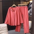 thumbnail image 1 of Wyongtao Womens Fleece Warm Pajamas Loungewear with Built in Padded Bra Two-piece Sleepwear Button-Down Pj Set,Red XL, 1 of 9