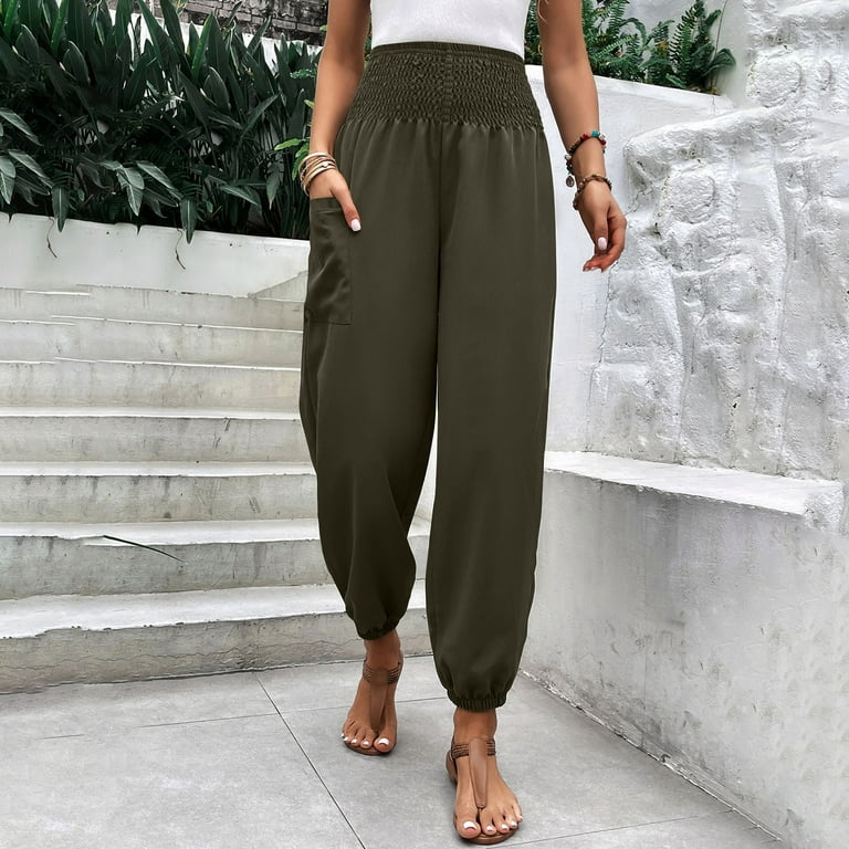 Wyongtao Womens High Waist Pencil Pants Casual Solid Color