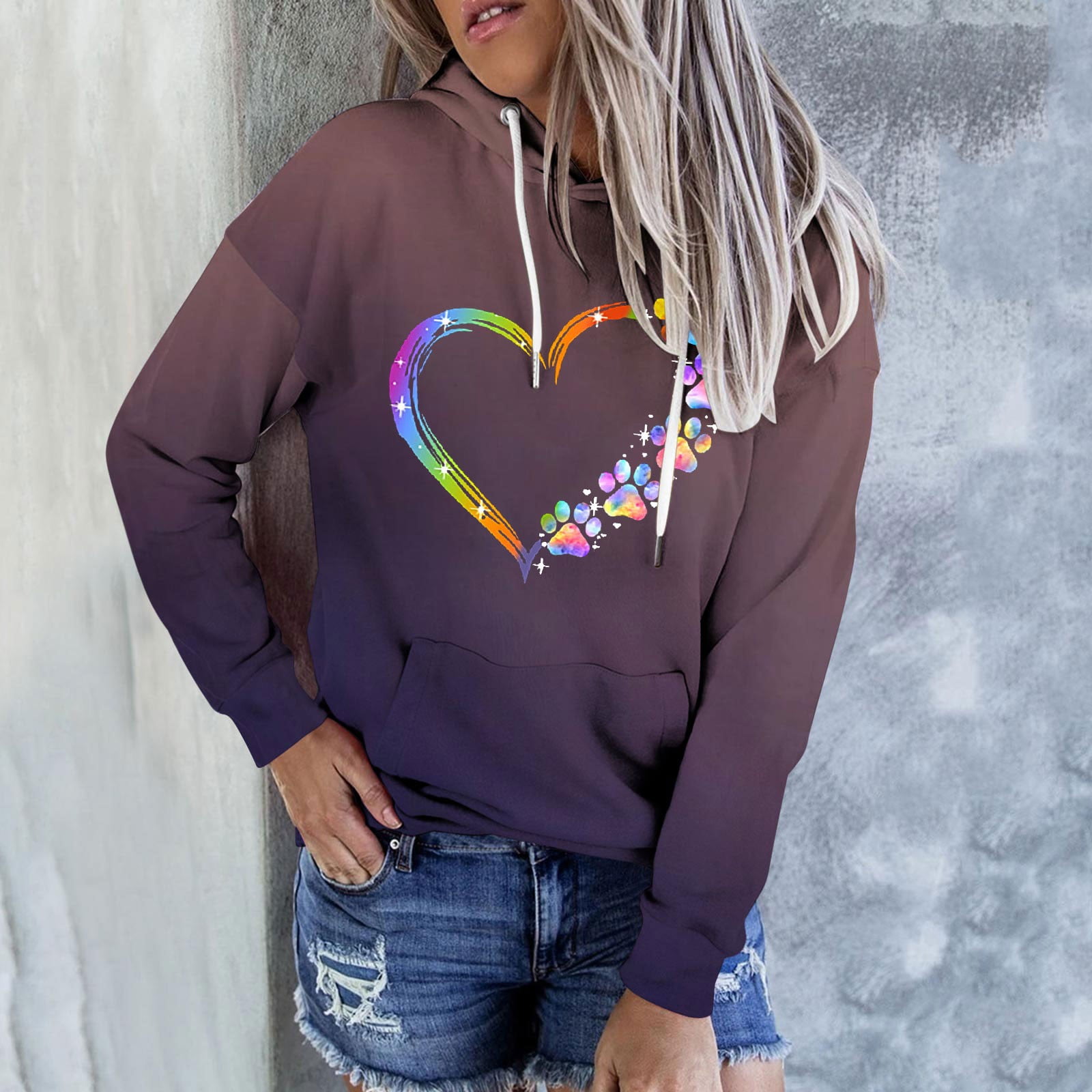 Yuccalley Women's Loose Long Sleeve Hoodie - Drawstring Pullover With Pocket
