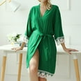 thumbnail image 1 of Wyongtao Womens Lace Kimono Sleeve Robes Dressing Gown Satin Bathrobe Nightdress Short Style Bridal Robe,Green L, 1 of 6