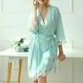 thumbnail image 1 of Wyongtao Womens Lace Kimono Sleeve Robes Dressing Gown Satin Bathrobe Nightdress Short Style Bridal Robe,Mint Green S, 1 of 6