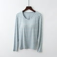 thumbnail image 1 of Wyongtao Womens Long Sleeve T-Shirt with Built in Padded Bra, Regular Fit Built in Shelf Bra Striped Tops Green L, 1 of 4