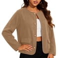 thumbnail image 1 of Wyongtao Womens Plus Size Jackets Single Breasted Collarless Cropped Tweed Blazers Dressy Business Fall Coat with Pockets (S, Khaki), 1 of 5