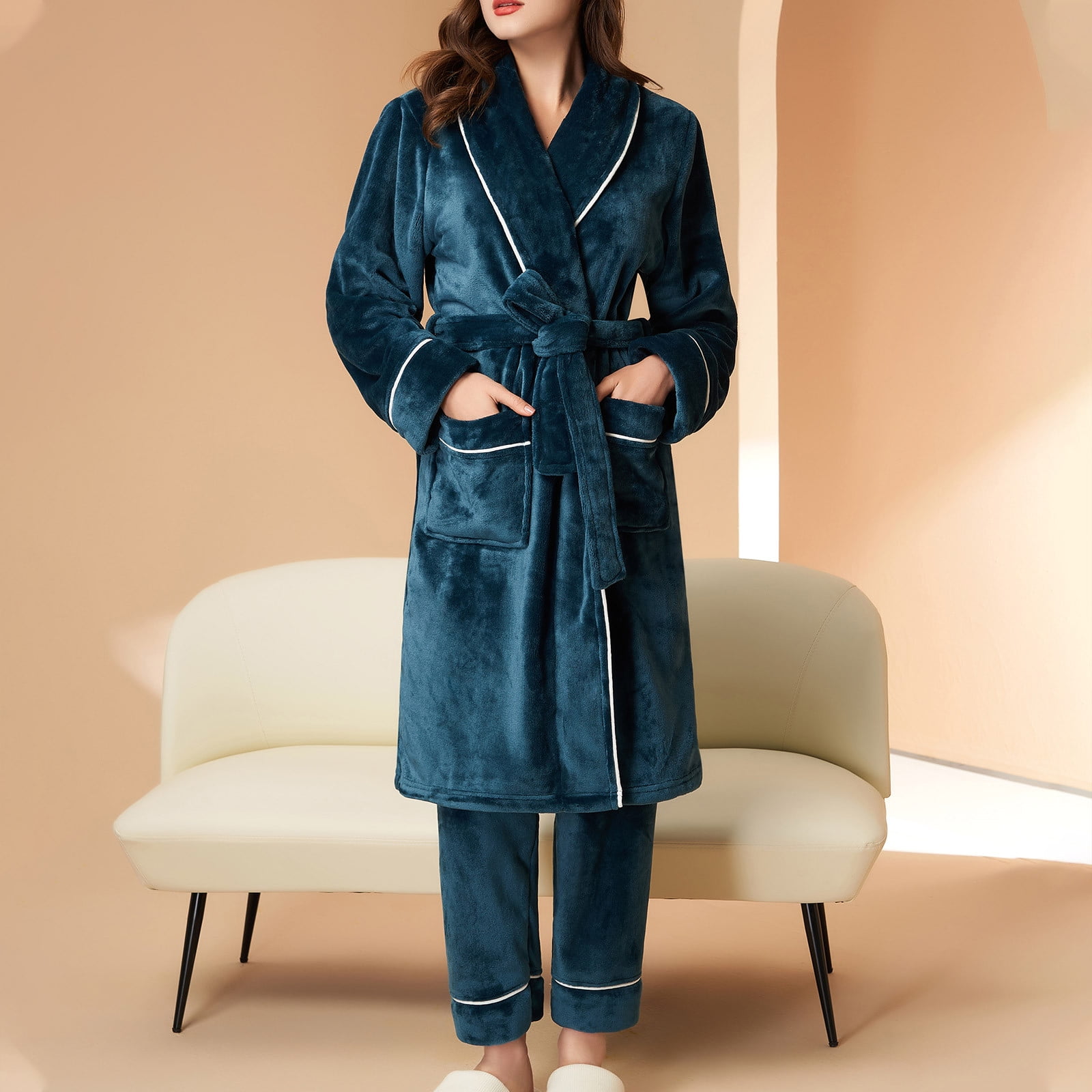 Wyongtao Womens Plus Size Plush Soft Robe Fluffy Winter Nightgown Warm