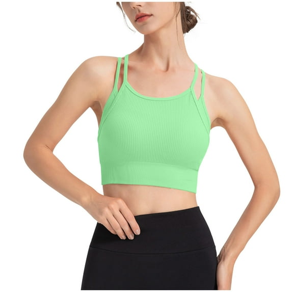 Wyongtao Womens Strappy High Neck Longline Sports Bra Padded Criss Cross Back Workout Sports Bras Crop Tank Top,Green S
