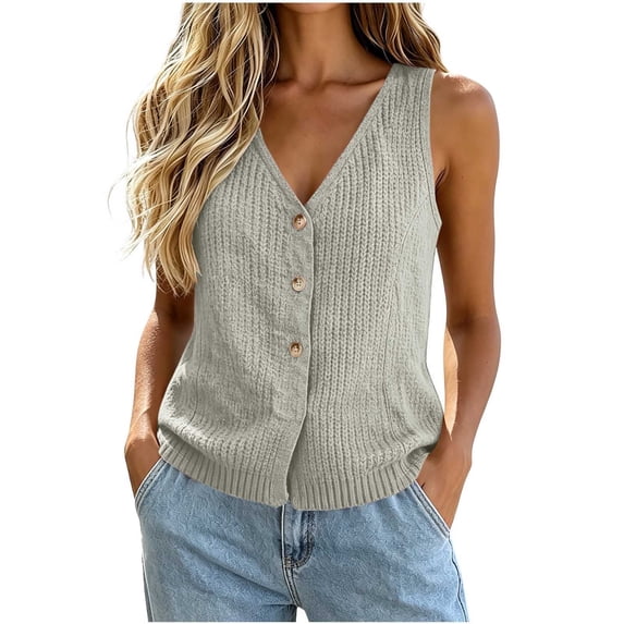 Wyongtao Womens Sweater Vest Knitted V Neck Sleeveless Button Down Cardigan Lightweight Casual Trendy Fall Clothes (L, Army Green)